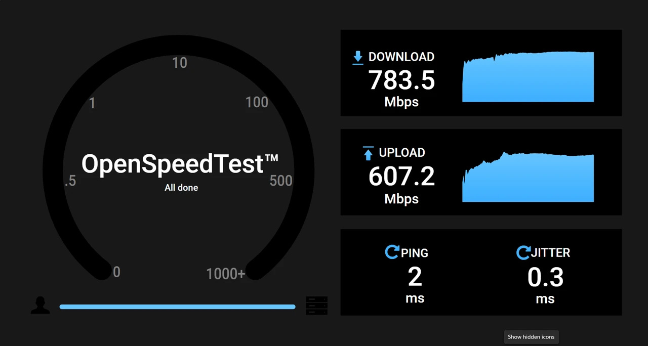 OpenSpeedTest — throughput Wi-Fi ThinkPad X1 Nano di jaringan lokal