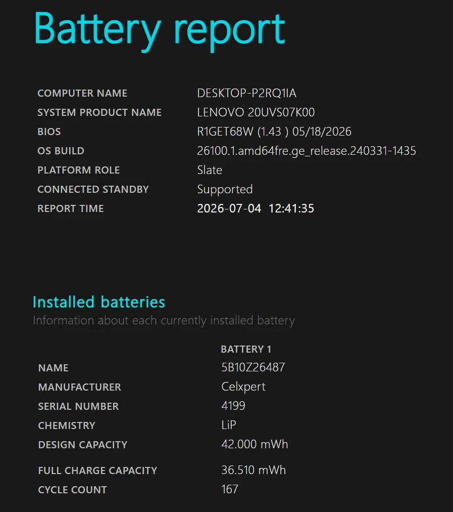 Windows Battery report — ThinkPad X12 Detachable